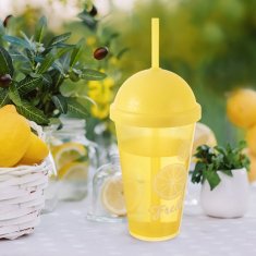 shumee Plastični lonček s pokrovom in slamico 450 ml