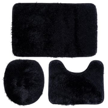shumee Kopalniški set Soft Shaggy Rug Črna prevleka za kopalniški sedež