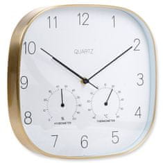 shumee Stenska ura s termometrom, higrometrom, viseča na steni, belo zlato 28 cm