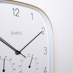 shumee Stenska ura s termometrom, higrometrom, viseča na steni, belo zlato 28 cm