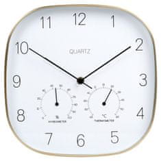 shumee Stenska ura s termometrom, higrometrom, viseča na steni, belo zlato 28 cm