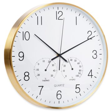 shumee Stenska ura s termometrom in higrometrom, belo zlato, 38 cm