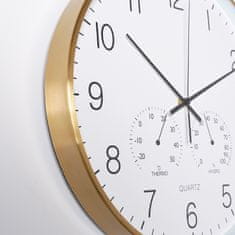 shumee Stenska ura s termometrom in higrometrom, belo zlato, 38 cm
