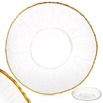 Artemis Stekleni zlati jedilni krožnik, plitek ploščat za krožnik za prigrizke za večerjo 28 cm