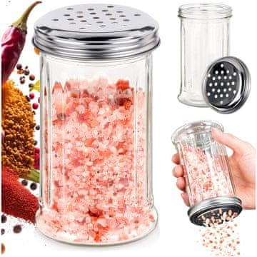 Artemis Velika steklena posoda s cedilom za začimbe, sladkor v prahu, parmezan in posip