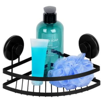 shumee Črna kovinska polica za tuš z priseski, kotna 24x18x12,5 cm