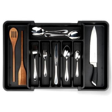 shumee Črn raztegljiv predal za jedilni pribor 33-56,5x37,5 cm