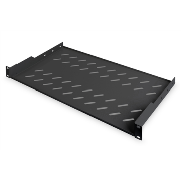 Digitus | Fiksna polica za omare | DN-19 TRAY-1-SW | Črna | Police za fiksno montažo je mogoče enostavno namestiti na dve sprednji 483 mm (19") profilni tirnici vaše 483 mm (19") omrežne ali strežniške omare
