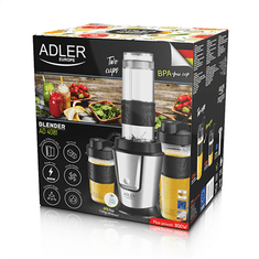 shumee Adler | Mešalnik | AD 4081 | Namizni | 800 W | Material posode: plastika brez BPA | Prostornina posode: 0,4 + 0,57 l | Drobljenje ledu | Črna/nerjaveče jeklo