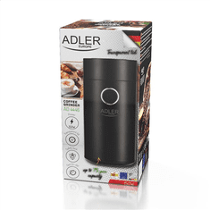 shumee Adler | Mlinček za kavo | AD4446bs | 150 W | Prostornina 75 g kavnih zrn | Varnostno stikalo pokrova | Črna