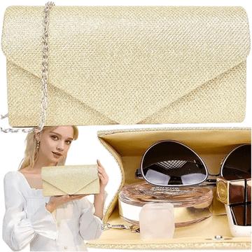 Camerazar Elegantna sijoča večerna torbica čez ramo za dame, zlata, majhne velikosti