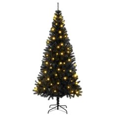 Vidaxl Umetna božična drevesa z LED lučmi Črna 180 cm PVC