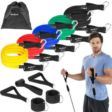 shumee Set ekspanderjev z upornimi trakovi za rehabilitacijske vaje 80 kg Rebel ročaj