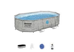 Bestway Bestway Montažni bazen Power Steel Swim Vista | 488 x 305 x 107 cm z vzorcem kamna s filtrsko črpalko na pesek