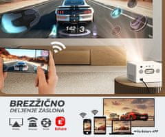 Byintek PLATO T5 prenosni LED projektor, Android, WIFI 6, Bluetooth, daljinec, bel