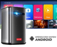 Byintek UFO P70X prenosni 3D LED DLP projektor, Android, Dual WIFI, Bluetooth, 2GB+32GB, daljinec, črn