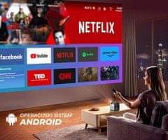 Byintek UFO U80 MAX prenosni 3D LED DLP projektor, GoogleTV, Dual WIFI, Bluetooth, polnilna baterija, daljinec, črn