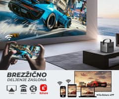 Byintek UFO U80 MAX prenosni 3D LED DLP projektor, GoogleTV, Dual WIFI, Bluetooth, polnilna baterija, daljinec, črn