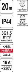 shumee YATO GRADBENI PODALJŠEK 20M NA BOBNU 4 VTIČNICE 3X1,5MM YT-81052