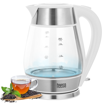 shumee Brezžični grelnik vode Teesa, steklo, bela, 2200 W, 1,7 L