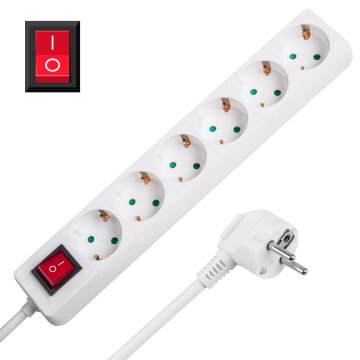 shumee Bel podaljšek, 6 vtičnic, nemški tip, dolžina 1,5 m (3x1,0) s stikalom