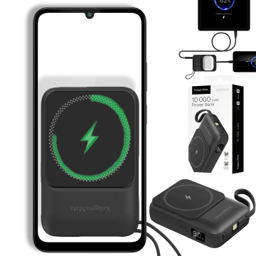 shumee Kruger&Matz 10000 mAh Mag Safe induktivni POWER BANK s kablom, črn