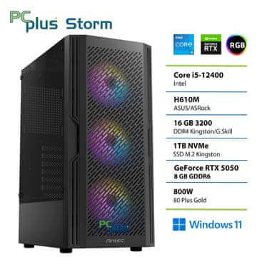 PCplus Storm Core i5 12400F 16GB 1TB SSD RTX 5050 8GB Windows 11 Home gaming namizni računalnik