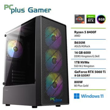 PCplus Gamer Ryzen 5 8400F 16GB 1TB RTX 5060Ti 8GB Windows 11 Home gaming namizni računalnik