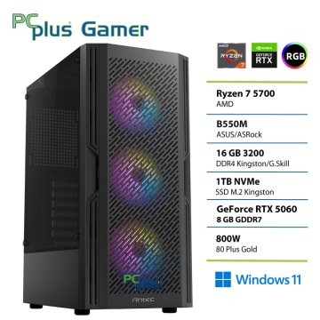 PCplus Gamer Ryzen 7 5700 16GB 1TB RTX 5060 8GB Windows 11 Home gaming namizni računalnik
