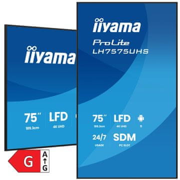 iiyama ProLite LH7575UHS-B2AG 75" (189,3cm) 4K UHD IPS HDMI/DP 24/7 zvočniki informacijski zaslon