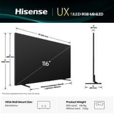Hisense 116UXQ RGB MiniLED televizor, 293 cm, Smart TV