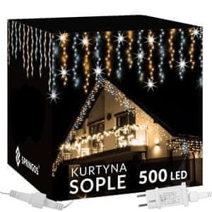 Springos novoletna LED zavesa 500LED 3000 + 6500K 8 funkcij 20m + 2,5m