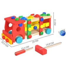 Kruzzel Otroški leseni tovornjak za sestavljanje, z vijaki, kladivom in kroglicami