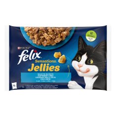 Felix Sensations mokra hrana za mačke, postrv s špinačo in losos s kozico v želeju