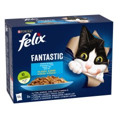 Felix Fantastic mokra hrana za mačke, tuna, losos, ribji list in trska, v želeju
