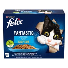 Felix Fantastic mokra hrana za mačke, tuna, losos, ribji list in trska, v želeju