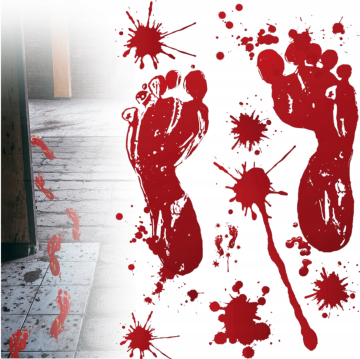 Korbi Dekorativne folijske nalepke za okna – krvavi odtisi stopal, popoln komplet za noč čarovnic