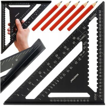 BIGSTREN Velik alu. mizarski kotnik 300x300x450mm črn in svinčniki