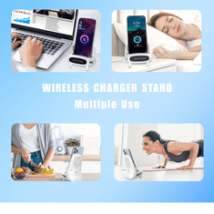 Netscroll Univerzalni brezžični hitri polnilec, mobilni polnilec in nosilec v enem, v obliki mini stola, za vse telefone s Qi tehnologijo ( možnost brezžičnega polnjenja), WirelessCharger