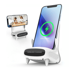 Netscroll Univerzalni brezžični hitri polnilec, mobilni polnilec in nosilec v enem, v obliki mini stola, za vse telefone s Qi tehnologijo ( možnost brezžičnega polnjenja), WirelessCharger