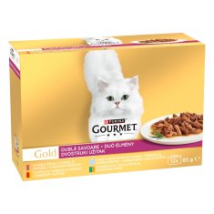 Gourmet Gold Duo hrana za muce, z raco in puranom, govedino in piščancem, z morsko ribo in špinačo, z zajcem in jetri
