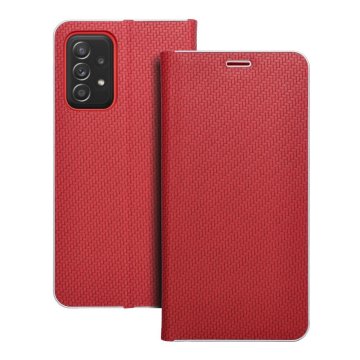 OEM LUNA Book Carbon torbica za SAMSUNG A52 5G / A52 LTE (4G) / A52s 5G rdeča