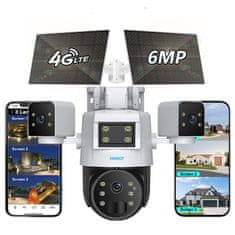BergMont Vrtljiva kamera IP nadzorna s 3 objektivi, 6 Mpx, Wifi GSM sim kartica 4G, IR nočni vid, 2x sončna celica 14W