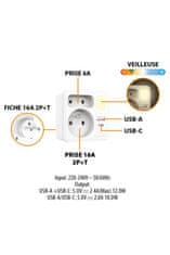 Velamp VELAMP vtičnica ADAT-FR-12 z USB-A+C in svetilko