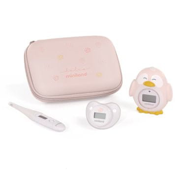 Miniland Baby Dolce Set 3 termometrov, teplomer s flexibilným hrotom, do kúpeľa, cumlík, ružová