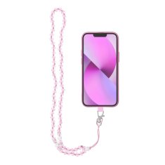 OEM Vrvica za telefon, obesek za telefon - CRYSTAL DIAMON / dolžina vrvice 74 cm (37 cm v zanki) / za vrat - svetlo roza