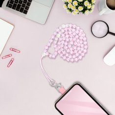OEM Vrvica za telefon, obesek za telefon - CRYSTAL DIAMON / dolžina vrvice 74 cm (37 cm v zanki) / za vrat - svetlo roza
