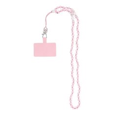 OEM Vrvica za telefon, obesek za telefon - CRYSTAL DIAMON / dolžina vrvice 74 cm (37 cm v zanki) / za vrat - svetlo roza