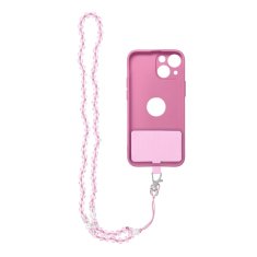 OEM Vrvica za telefon, obesek za telefon - CRYSTAL DIAMON / dolžina vrvice 74 cm (37 cm v zanki) / za vrat - svetlo roza