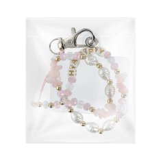 OEM Vrvica za telefon, obesek za telefon - HAPPY / dolžina vrvice 44 cm (22 cm v zanki) / za zapestje - roza